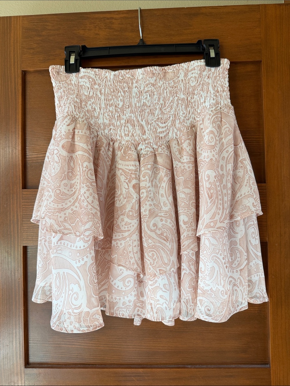 Women’s Tiered Smocked Waist Pink Paisley Skirt